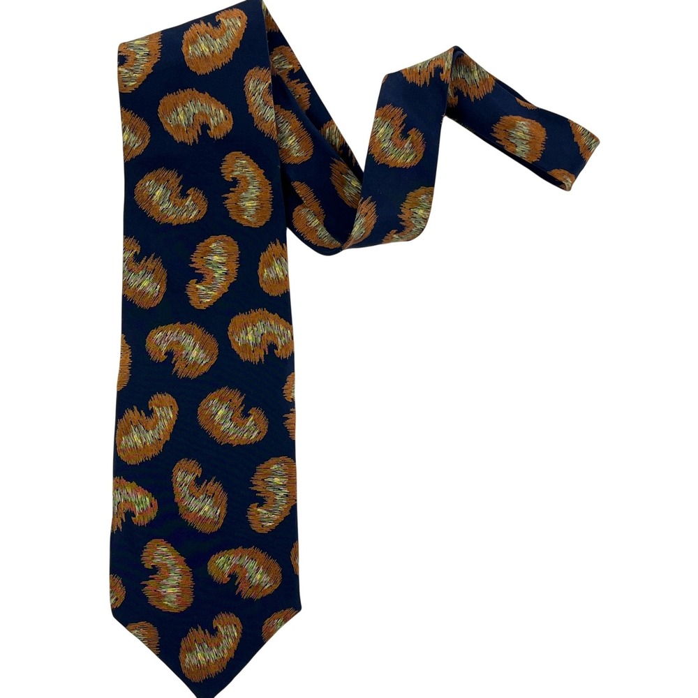 Giorgio Armani Cravatte Mens Silk Tie Abstract Navy Blue Orange Italy